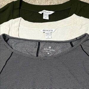 LOT 3 Athleta Tops Step Forward Olive and Cream, Shanti Microstripe Size Medium